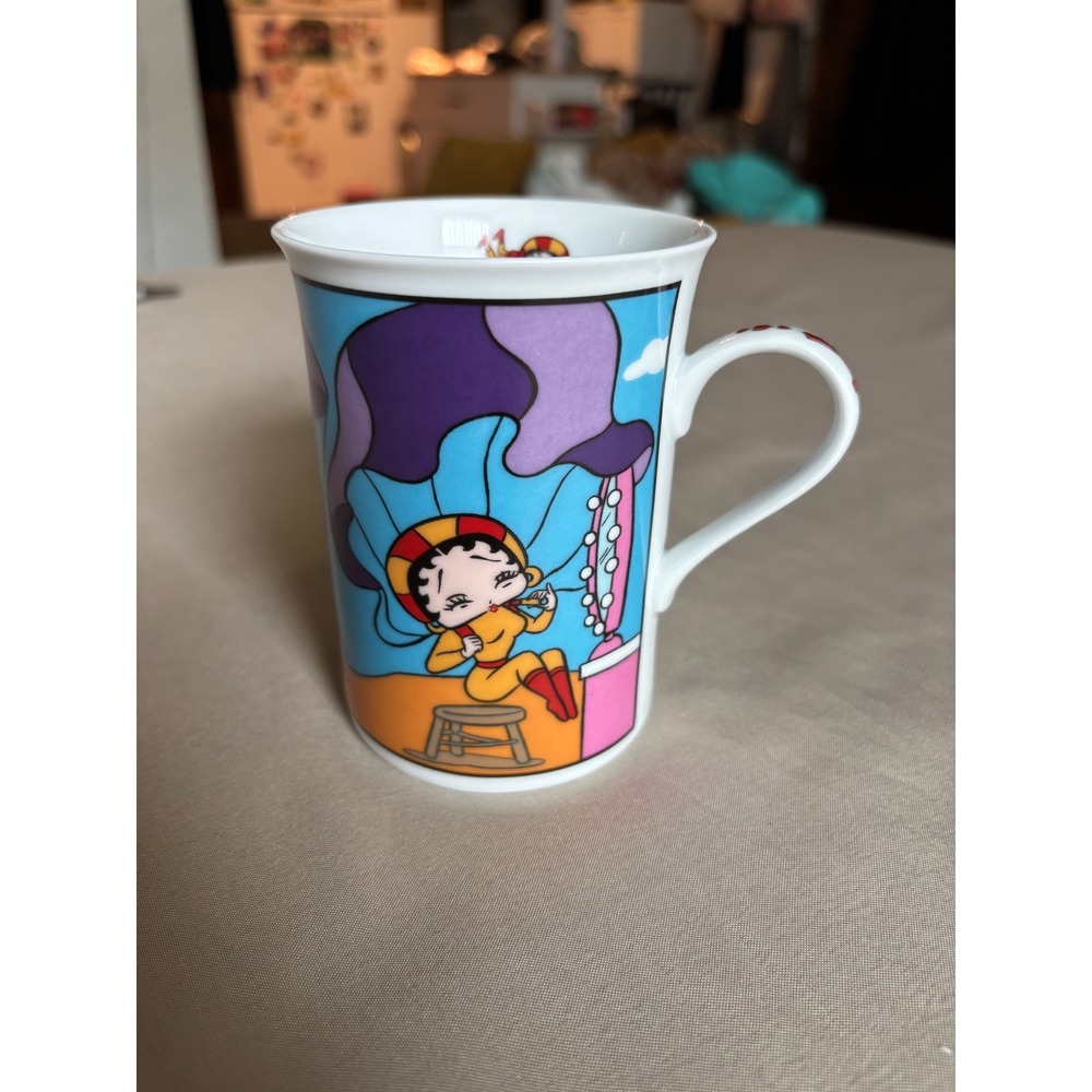 Betty Boop Skydiving Parachute Ceramic Coffee Mug Blue Cartoon Collectible Cup